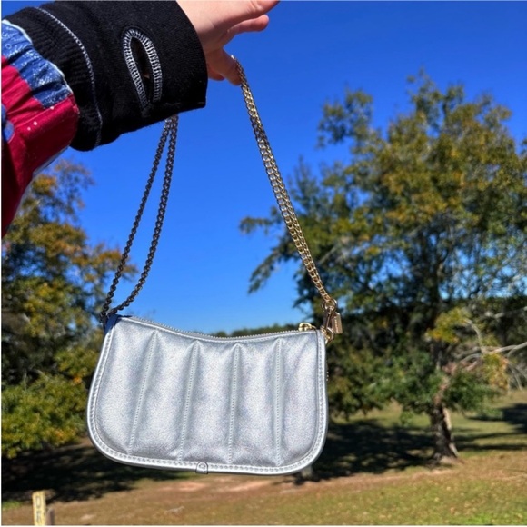 Coach 20 swinger metallic hobo crossbody handbag silver gold two tone mini purse - Picture 4 of 17
